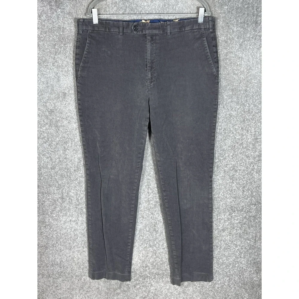 LAUREN Ralph Lauren Corduroy Pants Mens 38x32 Gray VTG Dog Print Waistband Trim